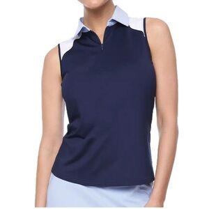 NWT Belyn Kali Sleeveless Golf Polo Tank Navy/White/Blue Small Tennis Active‎
